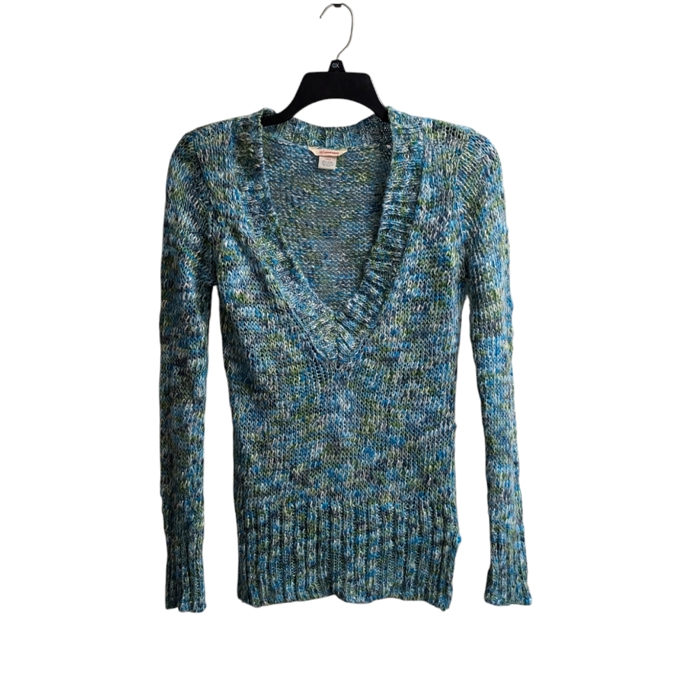 Unionbay Vintage Green Blue Knit Deep V Neck Sweater Women's Large